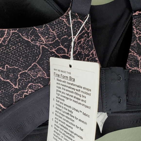 Nwt lululemon lacescape Spanish rose black fine form bra size 32 D - Picture 3 of 3